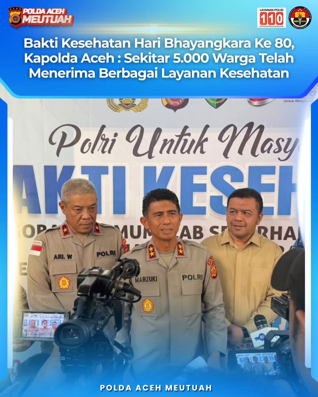 Memperingati Hari Bhayangkara ke-80 Tahun 2026, Polda Aceh Menggelar Kegiatan Bakti Kesehatan Di Meuligoe Tribrata Polda Aceh