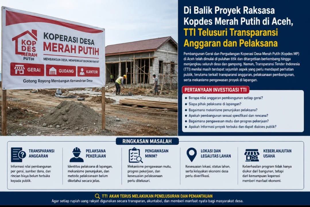 TTI Mulai Telusuri Transparansi Anggaran Dan Pelaksana Pembangunan Kopdes merah putih di Aceh