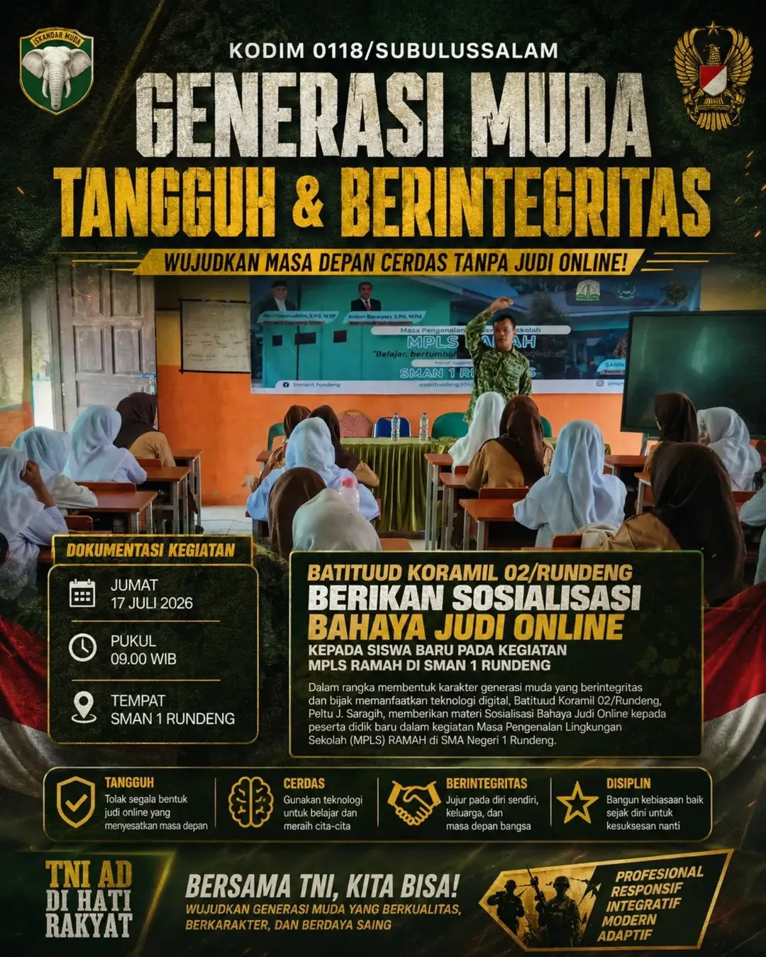 MPLS RAMAH di SMAN 1 Rundeng, Koramil Beri Edukasi Bahaya Judi Online kepada Siswa Baru