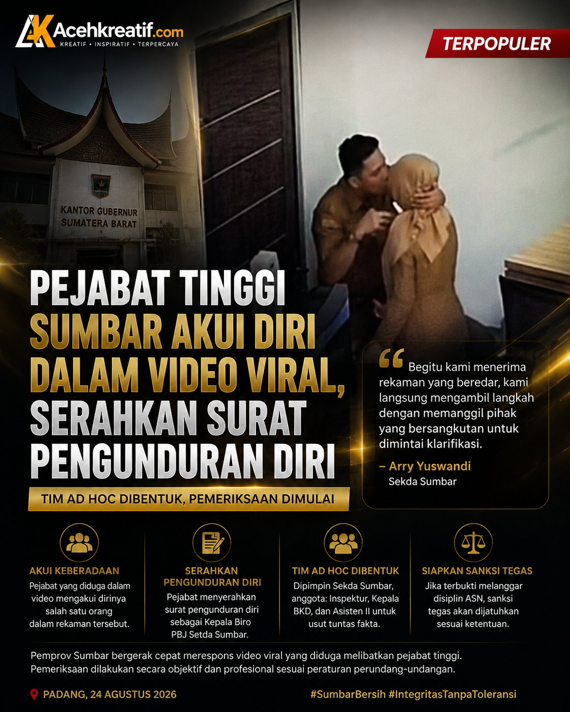 Pejabat Tinggi Pemprov Sumbar Akui Ada dalam Video Viral, Mundur dari Jabatan — Tim Ad Hoc Mulai Periksa