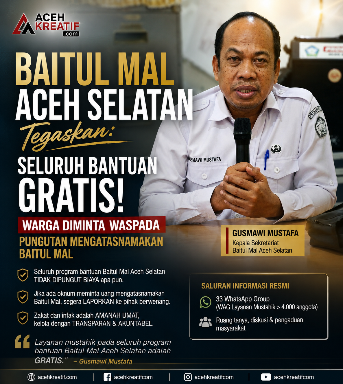 Warga Aceh Selatan Wajib Tahu! Seluruh Bantuan Baitul Mal Gratis Tanpa Biaya