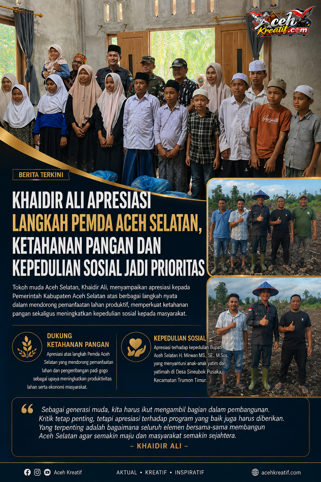 Khaidir Ali Puji Sinergi Pemda Aceh Selatan dalam Membangun Pertanian dan Kepedulian Sosial