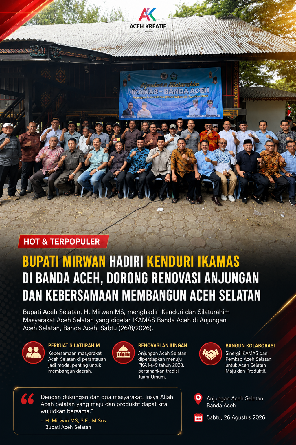 Kenduri IKAMAS Banda Aceh, Bupati Mirwan Ajak Masyarakat Bersatu Bangun Aceh Selatan